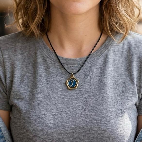 Personalized Wax Seal Initial Necklace, Peacock Feather Something Blue Pendant, Custom Letter Bridesmaid Gift, Handmade Jewelry