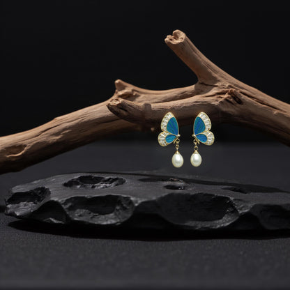 Peacock Feather Butterfly Earrings