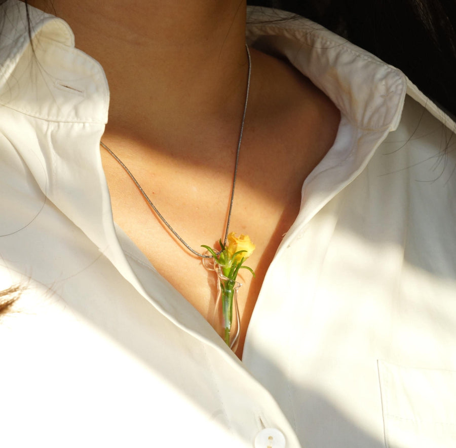 Glass Mini Vase Necklace worn view