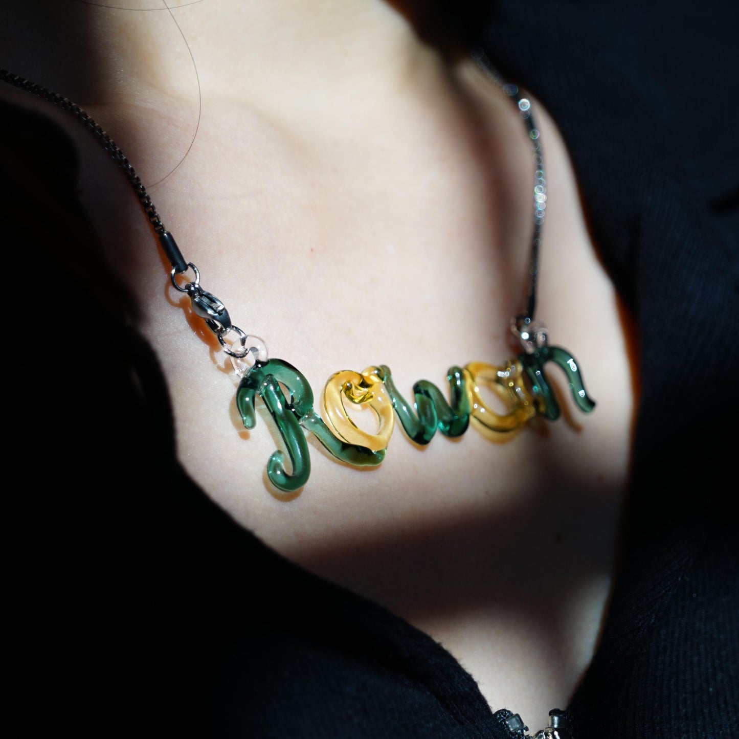 Personalized Lampwork Glass Name Necklace, Custom Sculptural Color Letter Pendant, Blown Glass Art Jewelry, Christmas Gift for Her