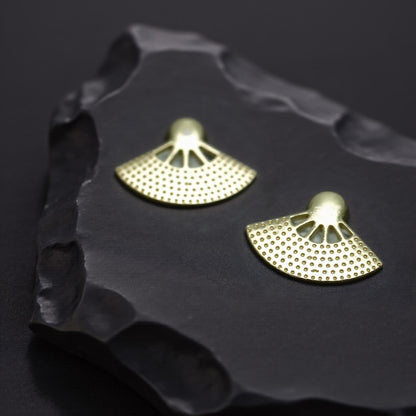 Peacock Feather Fan Earrings with Pearl