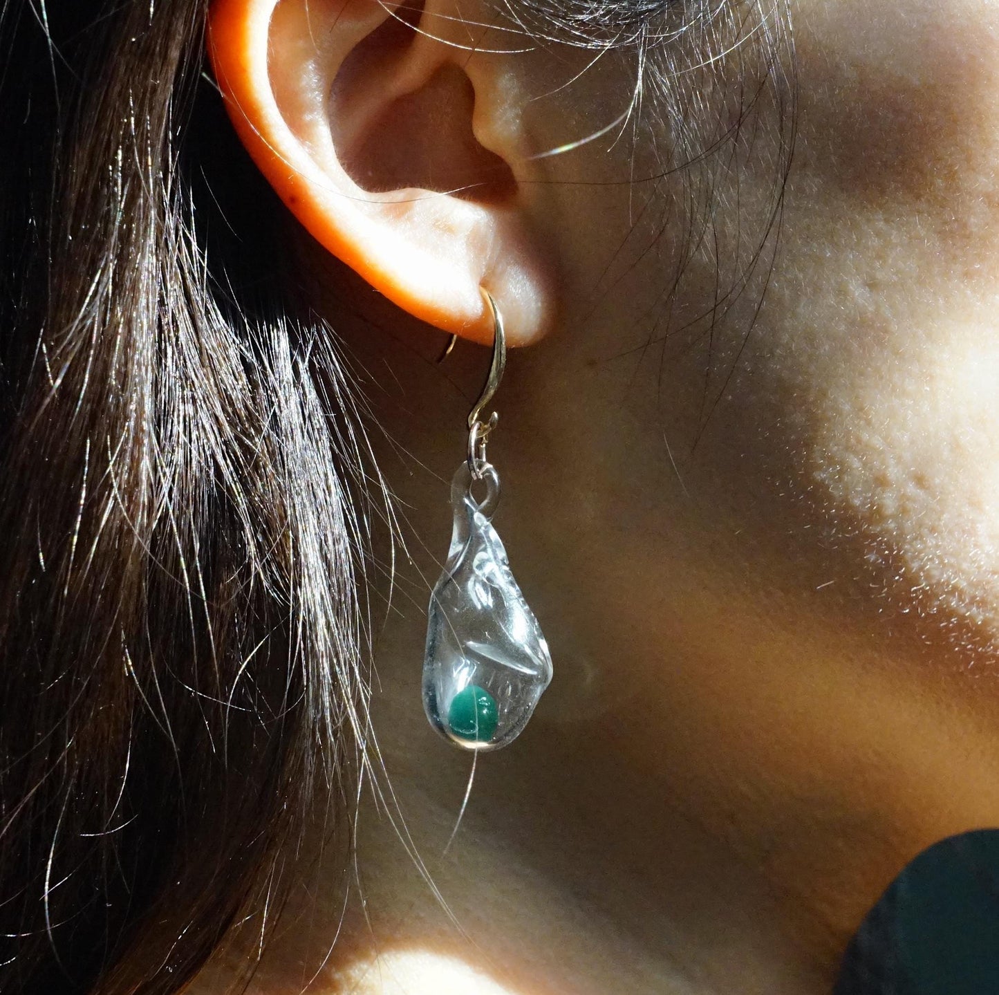 Christmas Bauble Lampwork Glass Earrings, Red & Green Orb Teardrop Dangles, Gold Plated 925 Silver Gift