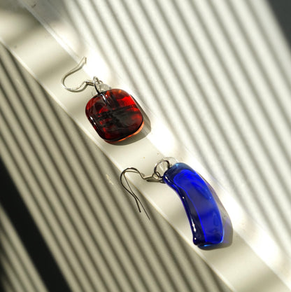 Mondrian Asymmetrical Glass Earrings