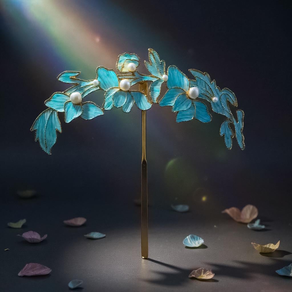 Orchid Hair Stick with Pearls, Dian Cui / Tian Tsui Art, Chinoiserie Floral Hairpin, Elegant Gift for Her
