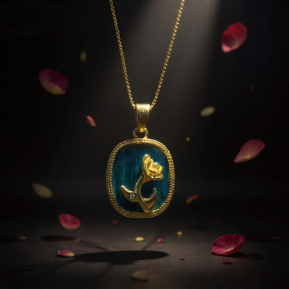 Peacock Feather Rose Necklace