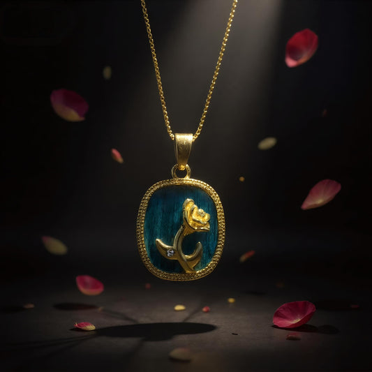 Rose Pendant Necklace With Peacock Feather, Elegant Gold Plated Silver, Vintage Romantic Floral Jewelry, Unique Gift for Her