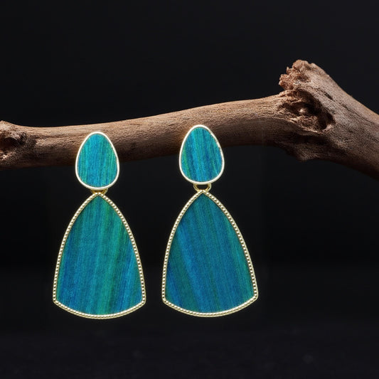 Vintage Art Deco Earrings, Statement Peacock Feather Dangle, Unique Christmas Gift