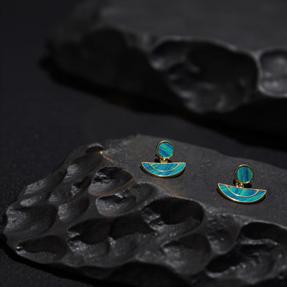 Teal Peacock Feather Inlay Earrings