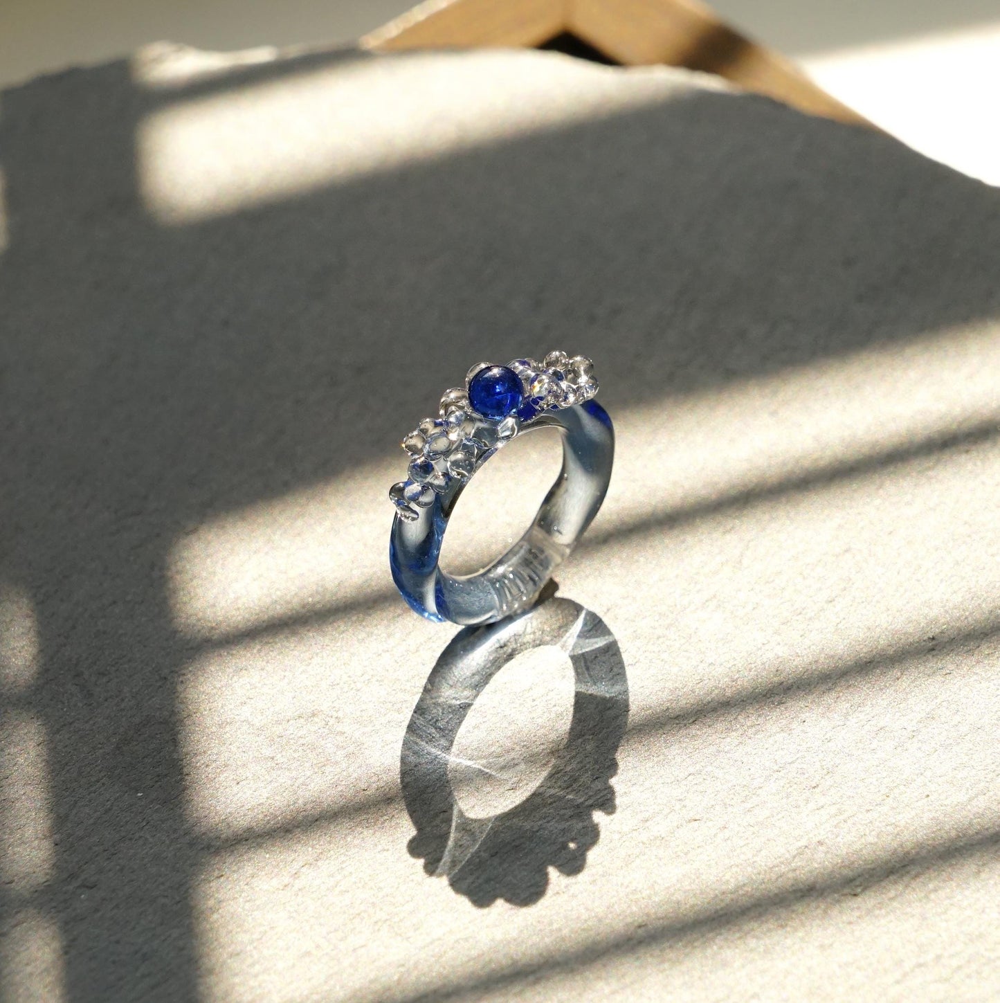 Handmade Blue Bubble Glass Ring, Murano Style Lampwork, Ocean Mermaid Jewelry, Clear to Blue Ombre Band, Unique Gift For Her