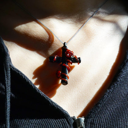 Goth Rose Cross Glass Necklace