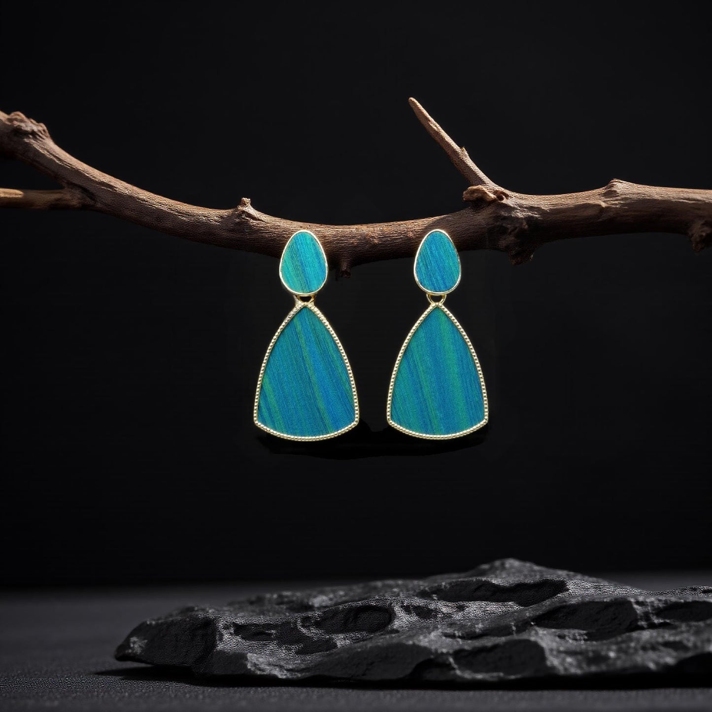 Vintage Art Deco Earrings, Statement Peacock Feather Dangle, Unique Christmas Gift