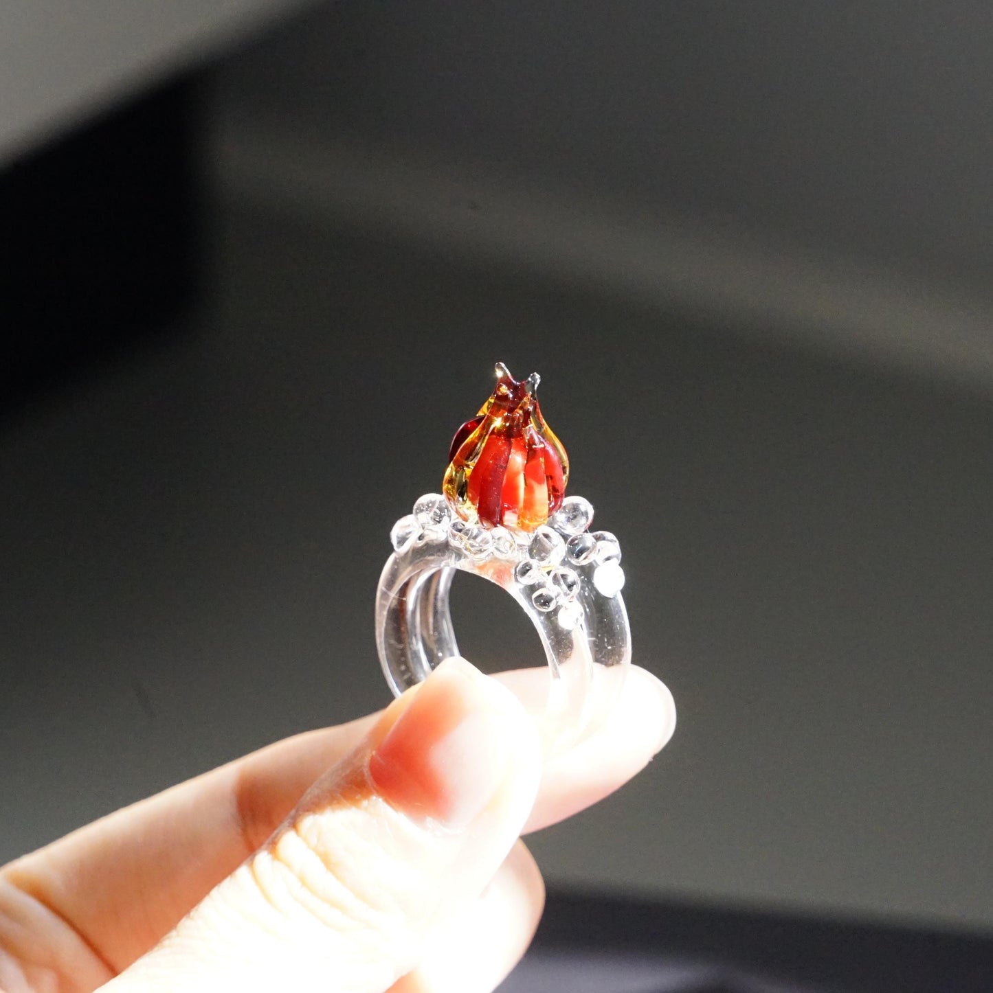 Fire and Ice Glass Ring, Chunky Red Flame Statement Jewelry, Durable Borosilicate Lampwork, Fantasy Book Lover Gift, Aelin Inspired