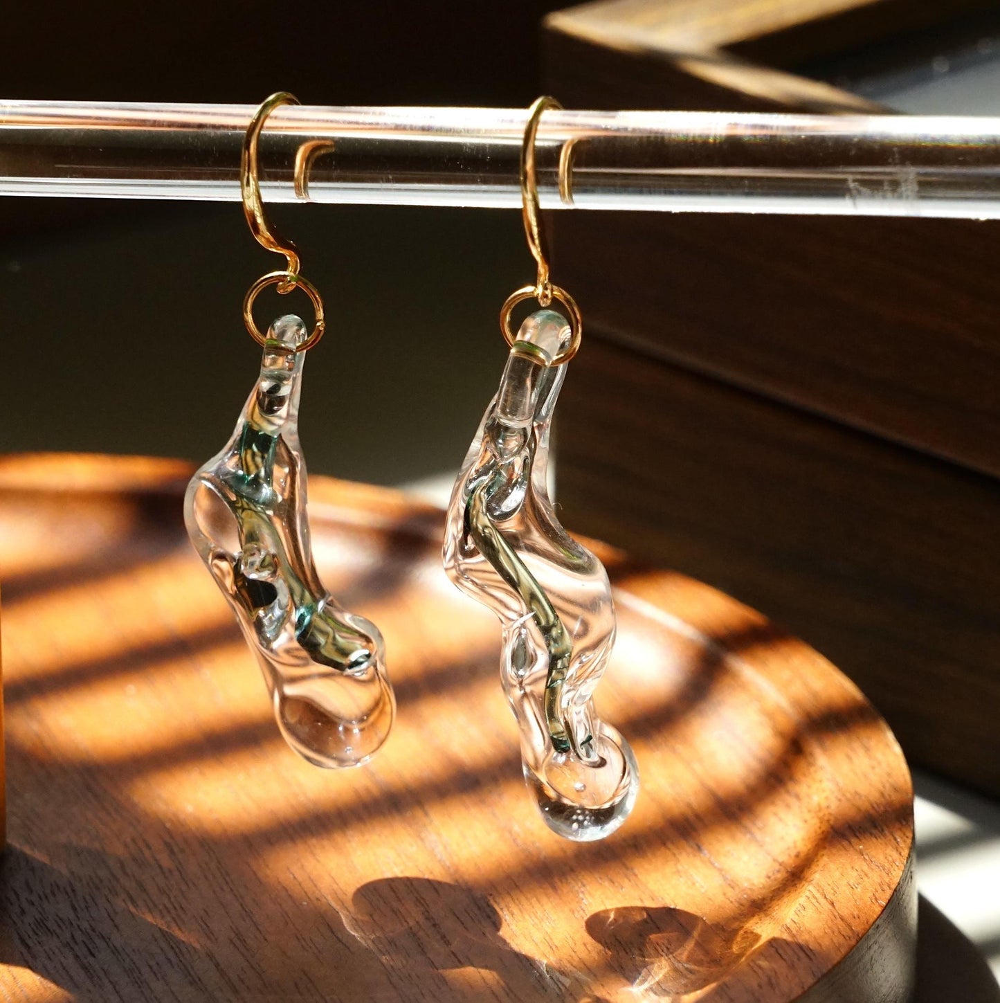 Minimalist Clear Lampwork Glass Earrings, Handmade Sculptural Jewelry, Unique Gift For Her