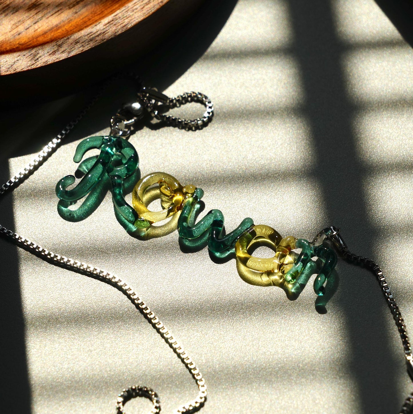 Personalized Lampwork Glass Name Necklace, Custom Sculptural Color Letter Pendant, Blown Glass Art Jewelry, Christmas Gift for Her