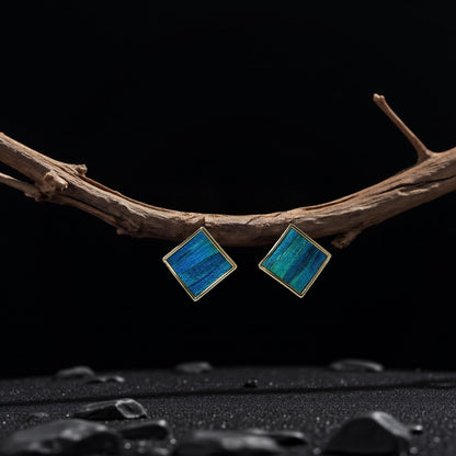 Square Peacock Feather Studs