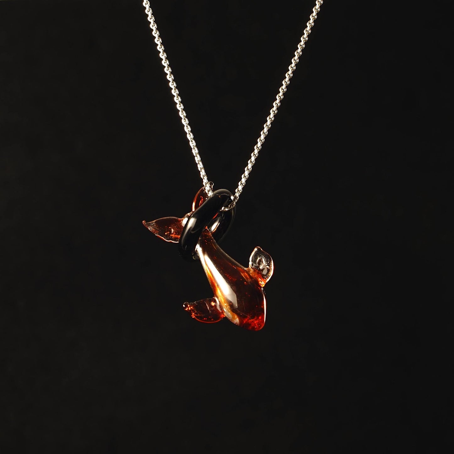 Glass Dolphin Pendant Necklace - Lampwork Marine Animal Jewelry - Unique Ocean Theme Statement Gift