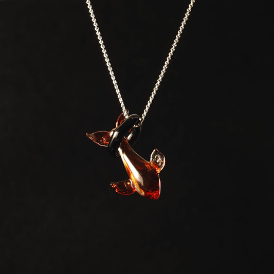Glass Dolphin Pendant Necklace - Lampwork Marine Animal Jewelry - Unique Ocean Theme Statement Gift
