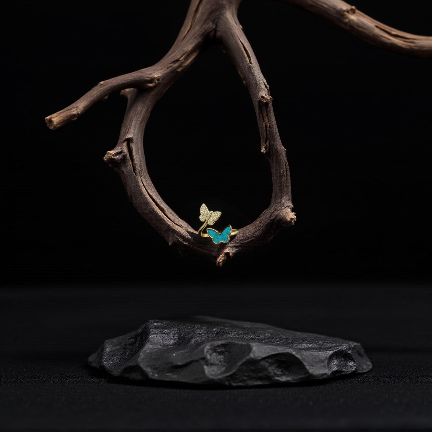 Peacock feather & Art ring-Handmade butterfly ring, Anniversary gifts