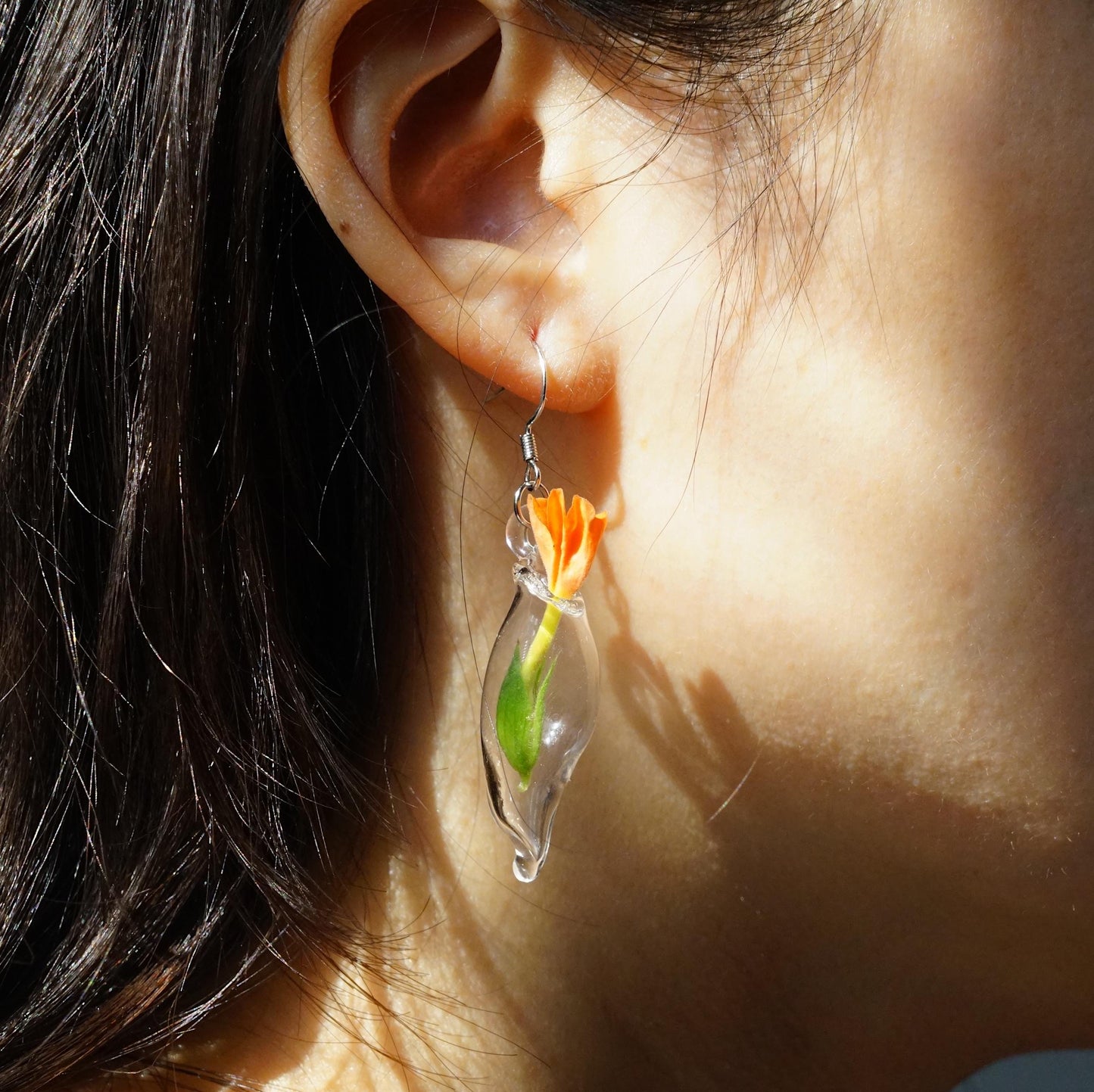 Glass Mini Vase Earrings, Handmade Lampwork Flower Holder, Unique Flower Arrangement Keepsake, Gardener Gift