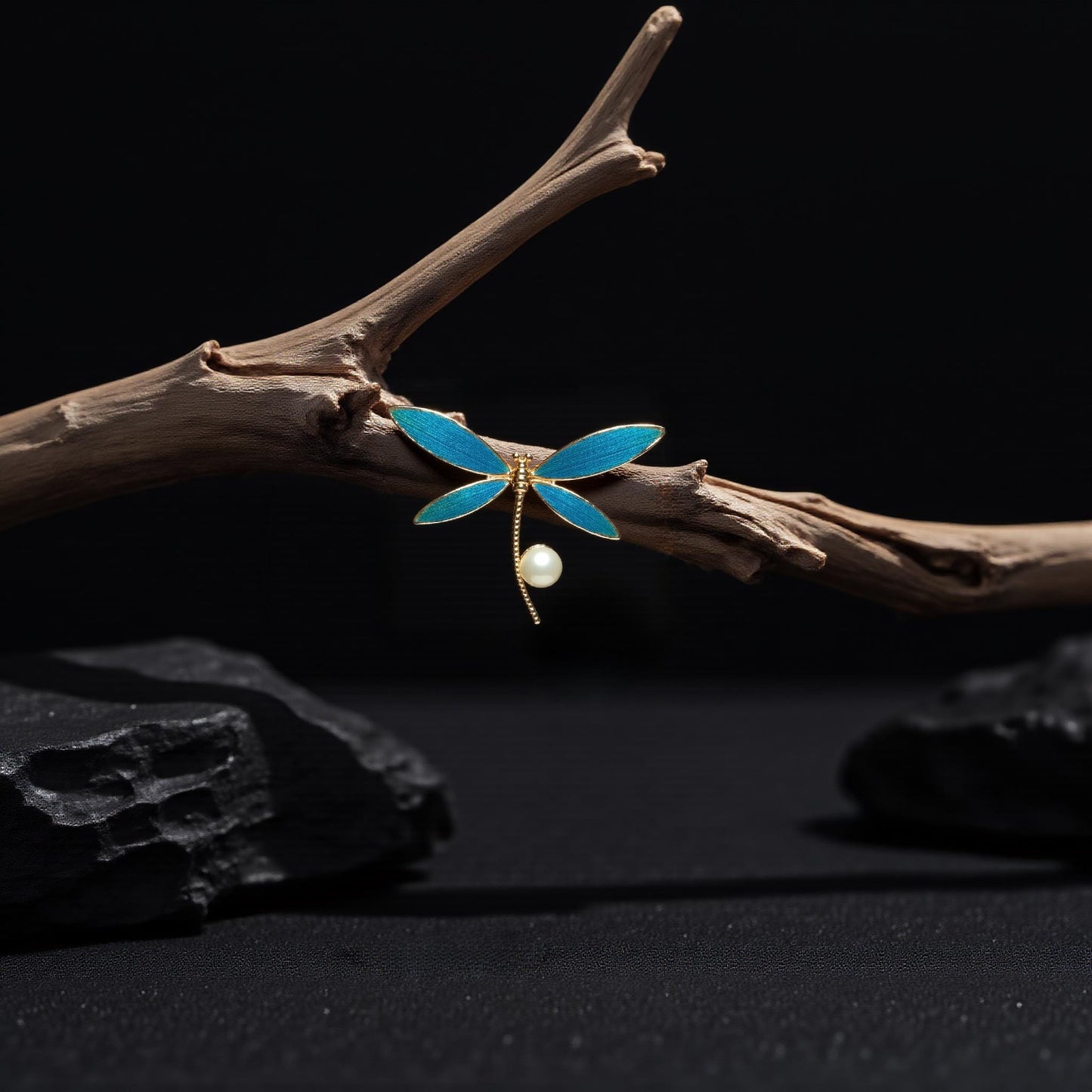 Dragonfly Brooch with Pearl Drop, Art Nouveau Peacock Feather Pin, Transformation Symbol Gift for Her