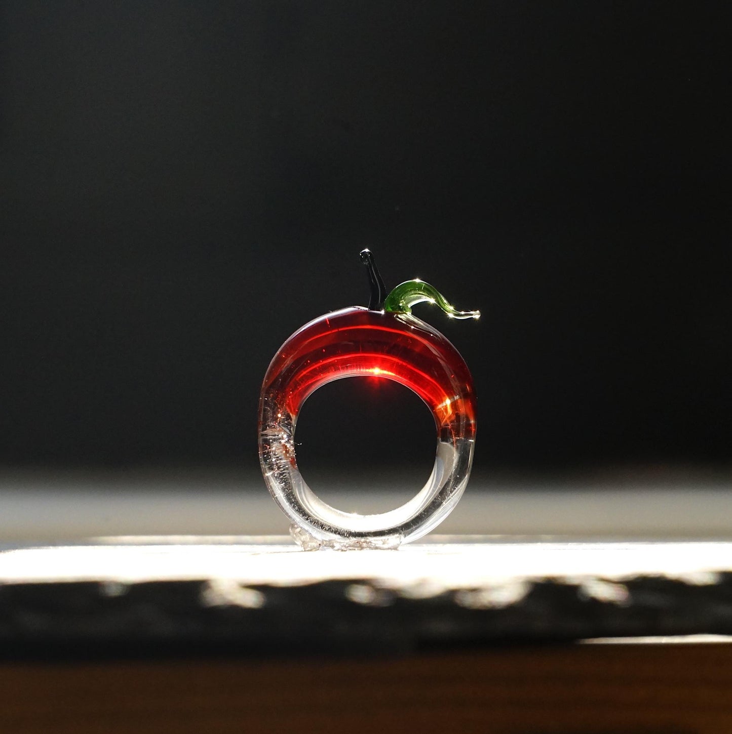 Handmade Glass Apple Ring, Lampwork Borosilicate Fruit Jewelry, Red Apple Stackable Ring, Unique Gift for Women