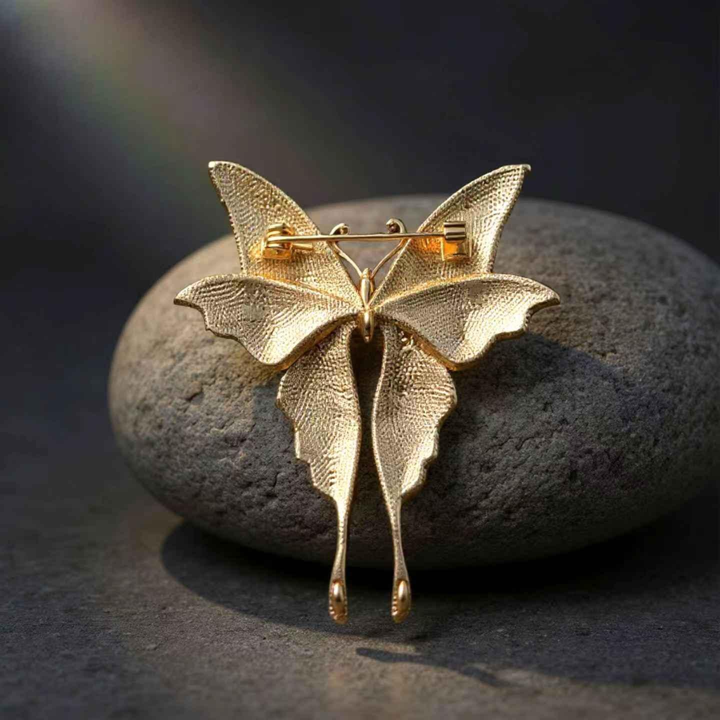 Butterfly Brooch with Peacock Feather, Meaningful Christmas Gift for Her, Gold Statement Pin, Heirloom Jewelry