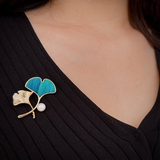 Ginkgo Leaf Brooch of Hope, Survivor Tree Pin with Pearl, Dian Cui Art, Meaningful Gift for Her