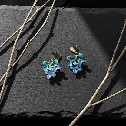 Blue Hydrangea Feather Stud Earrings