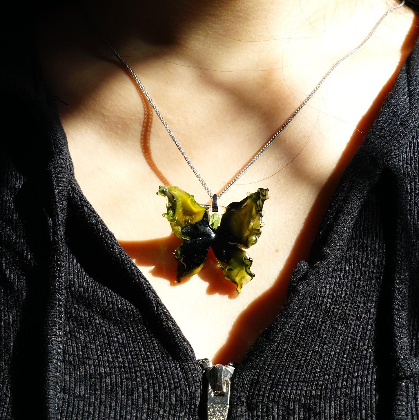 Lampwork Glass Butterfly Necklace, Hand Blown Glass Pendant, Sterling Silver / 18K Gold Plated Chain, Nature Inspired Gift for Her