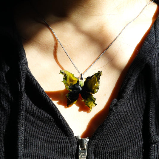 Lampwork Glass Butterfly Necklace, Hand Blown Glass Pendant, Sterling Silver / 18K Gold Plated Chain, Nature Inspired Gift for Her