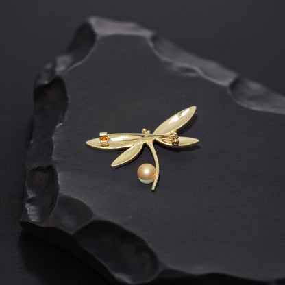 Dragonfly Brooch with Pearl Drop