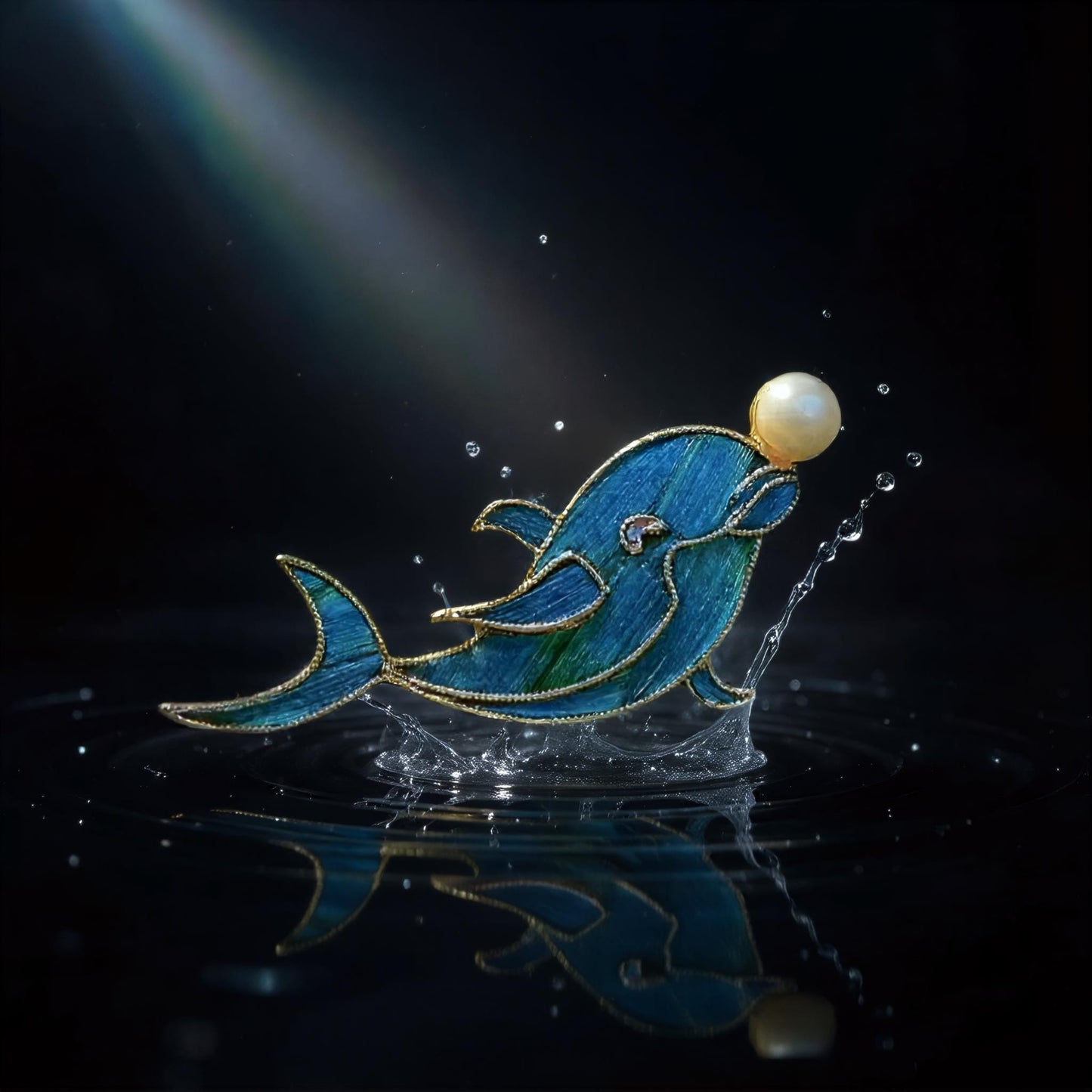 Dolphin Brooch with Pearl, Ocean Guardian Art Pin, Oceanic Collector's Art, Statement Marine Jewelry, Meaningful Gift for Her