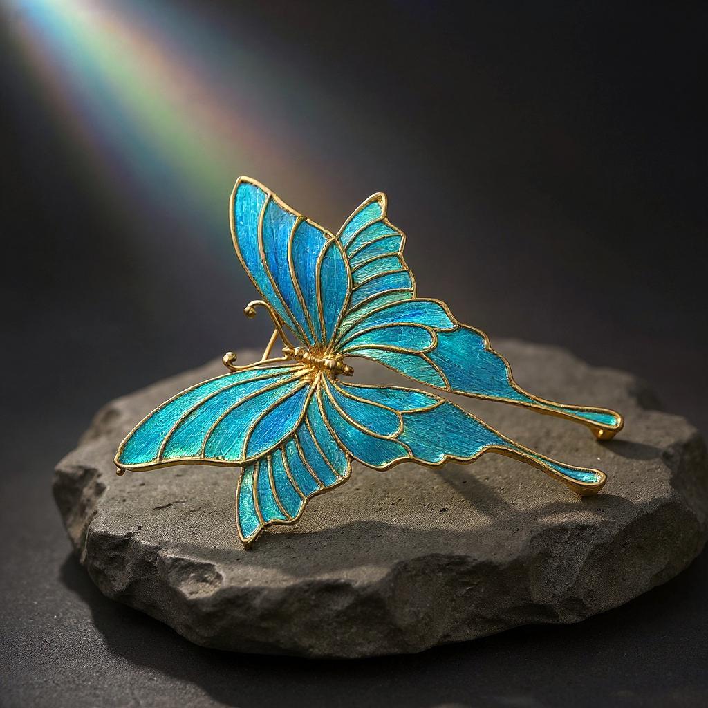 Butterfly Brooch with Peacock Feather, Meaningful Christmas Gift for Her, Gold Statement Pin, Heirloom Jewelry
