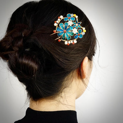 Peacock Feather Floral Hair Pin