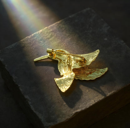 Peacock Feather Hummingbird Brooch