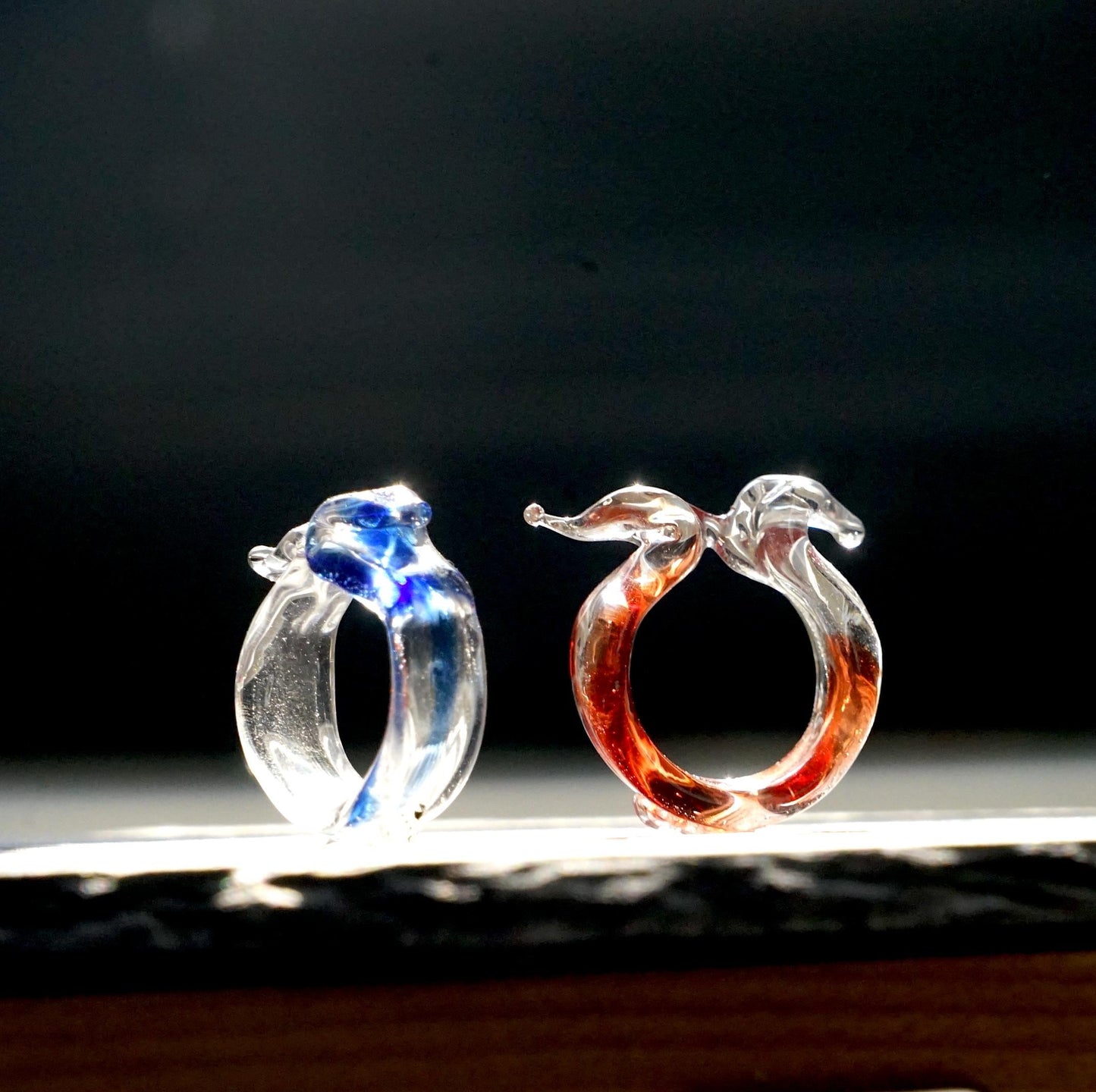 Handmade Glass Kissing Birds Ring, Lampwork Borosilicate Swan Jewelry, Red or Blue Promise Ring, Friendship Gift, Best Friend Gift