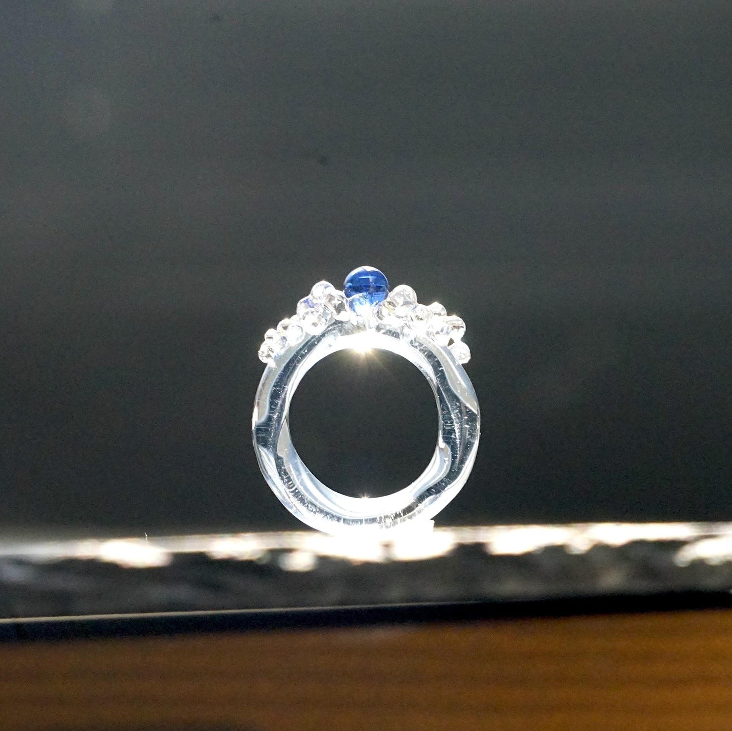 Handmade Blue Bubble Glass Ring, Murano Style Lampwork, Ocean Mermaid Jewelry, Clear to Blue Ombre Band, Unique Gift For Her