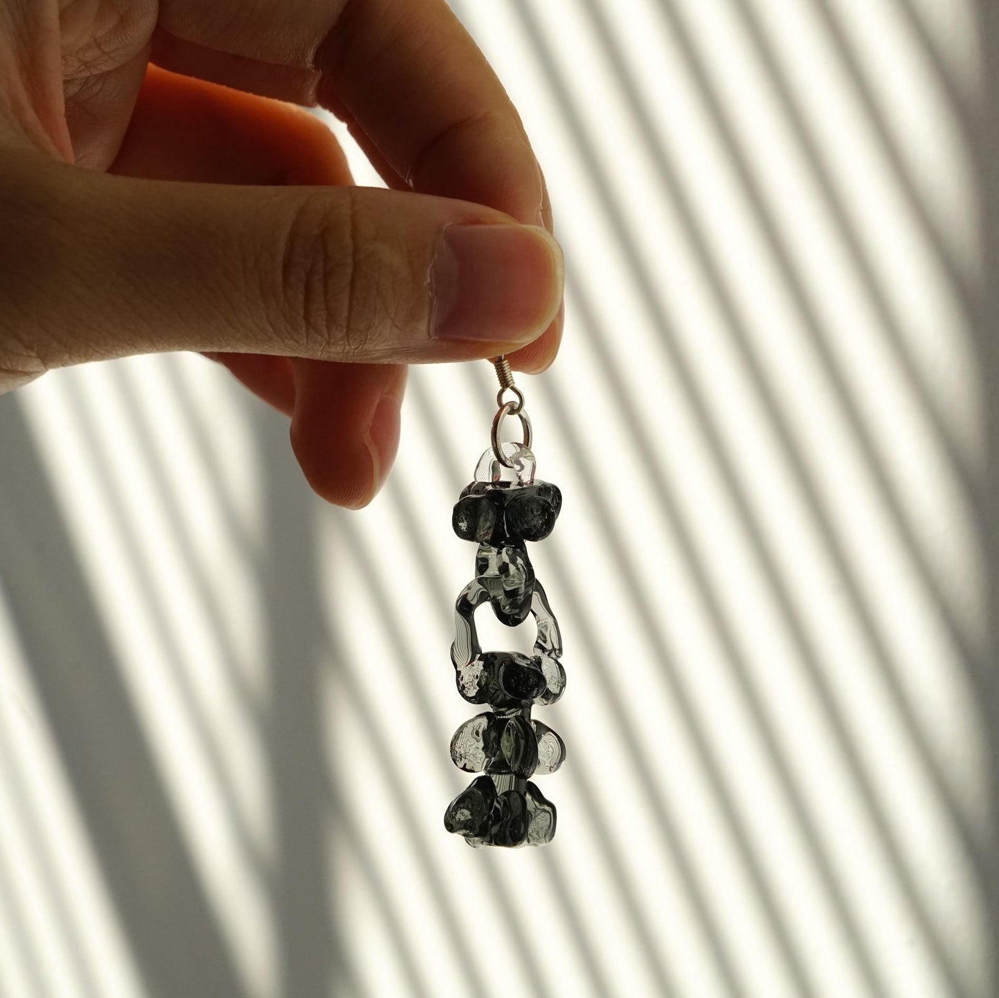 Black Spine Earrings, Abstract Bone Jewelry, Handblown Smokey Glass Drop Earrings, Edgy Goth Aesthetic, Unique Gift for Her