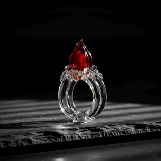Fire and Ice Glass Ring, Chunky Red Flame Statement Jewelry, Durable Borosilicate Lampwork, Fantasy Book Lover Gift, Aelin Inspired