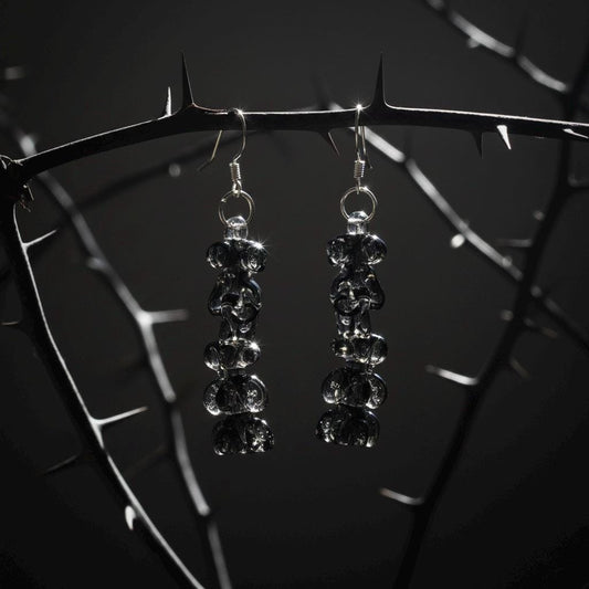Black Spine Earrings, Abstract Bone Jewelry, Handblown Smokey Glass Drop Earrings, Edgy Goth Aesthetic, Unique Gift for Her
