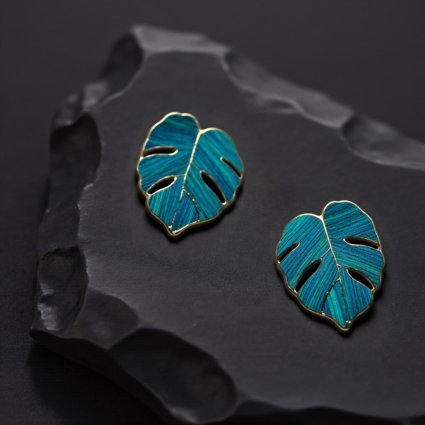 Monstera Leaf Earrings With Peacock Feather, Good Luck Charm, Unique Botanical Art Gift