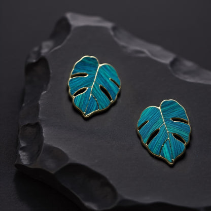 Monstera Peacock Feather Earrings
