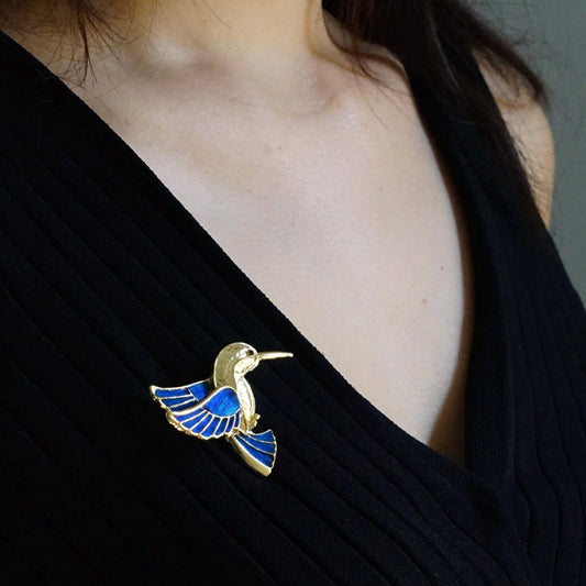Hummingbird Brooch Pin With Peacock Feather, Vintage Gold Bird Jewelry, Unique Nature Lover Gift for Her