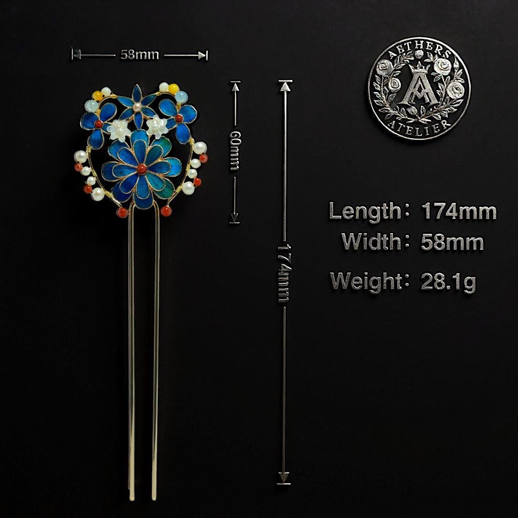Exquisite Floral Hair Pin, Fine Peacock Feather Art, Classic Chinoiserie Jewelry, Statement Gemstone Hairpiece