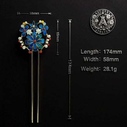 Peacock Feather Floral Hair Pin