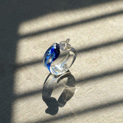Glass Kissing Birds Ring