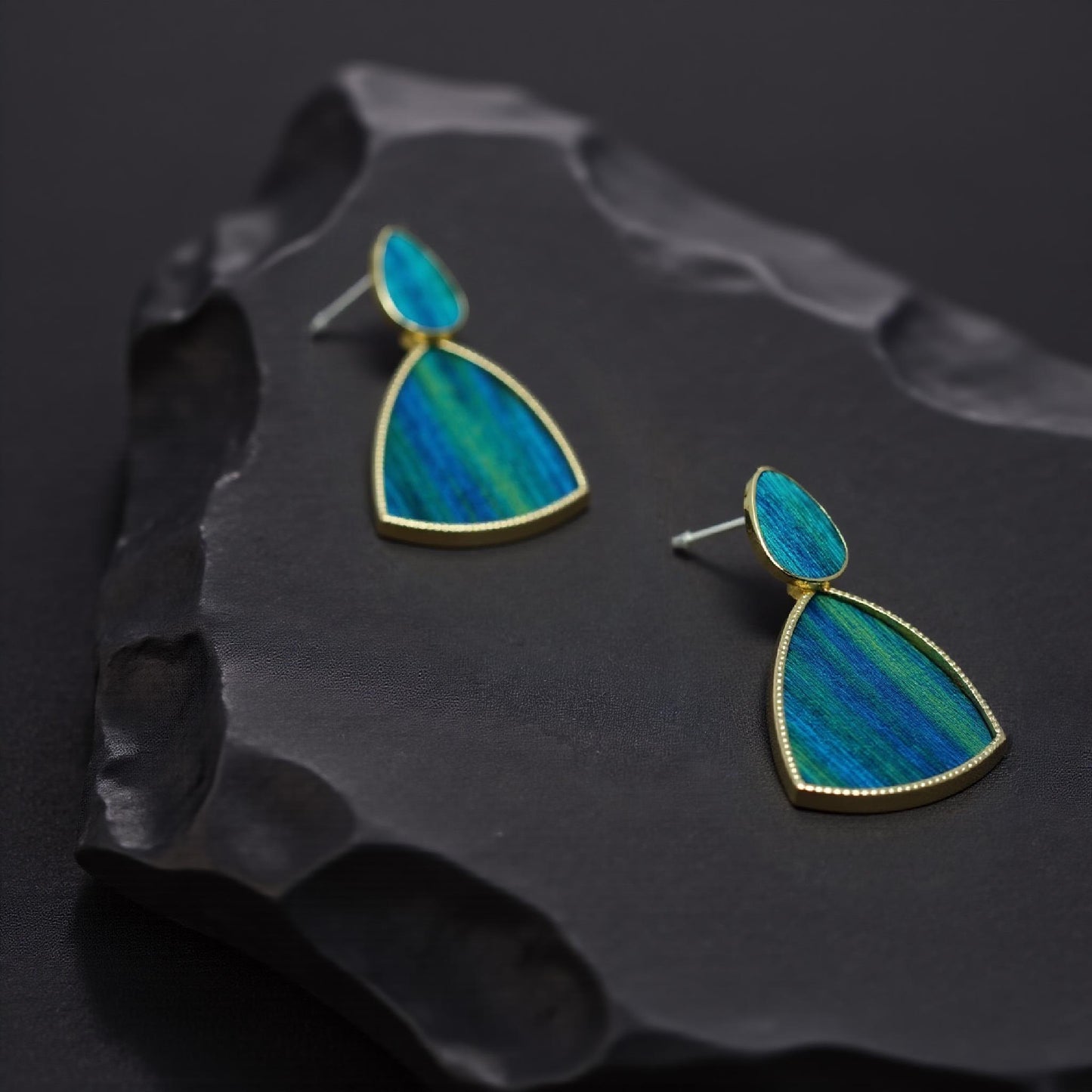 Vintage Art Deco Earrings, Statement Peacock Feather Dangle, Unique Christmas Gift