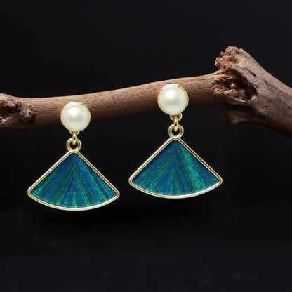 Art Deco Peacock Feather Fan Earrings