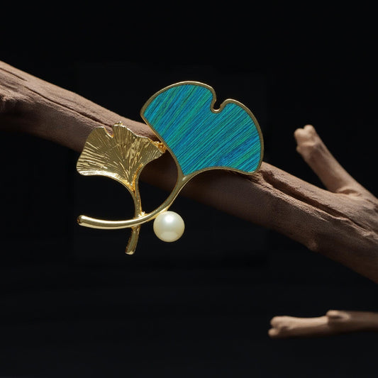 Ginkgo Leaf Brooch of Hope, Survivor Tree Pin with Pearl, Dian Cui Art, Meaningful Gift for Her