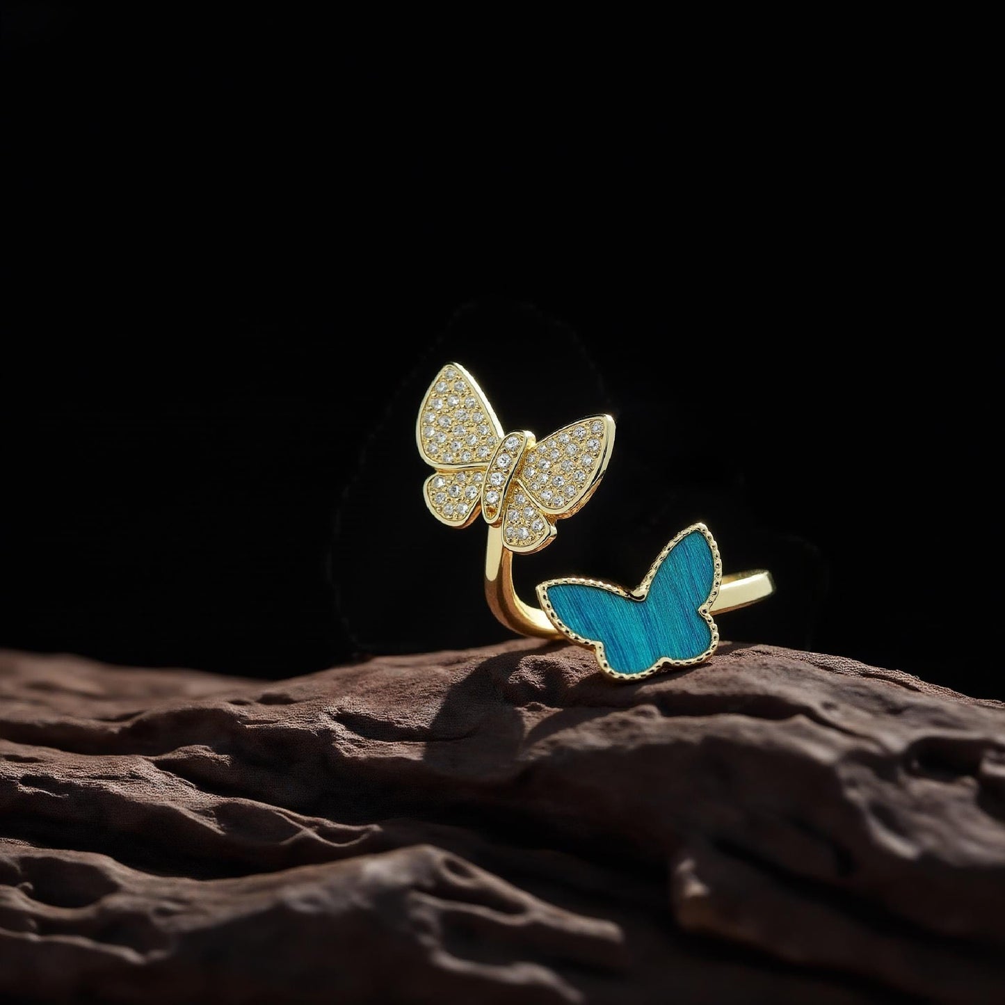 Peacock feather & Art ring-Handmade butterfly ring, Anniversary gifts